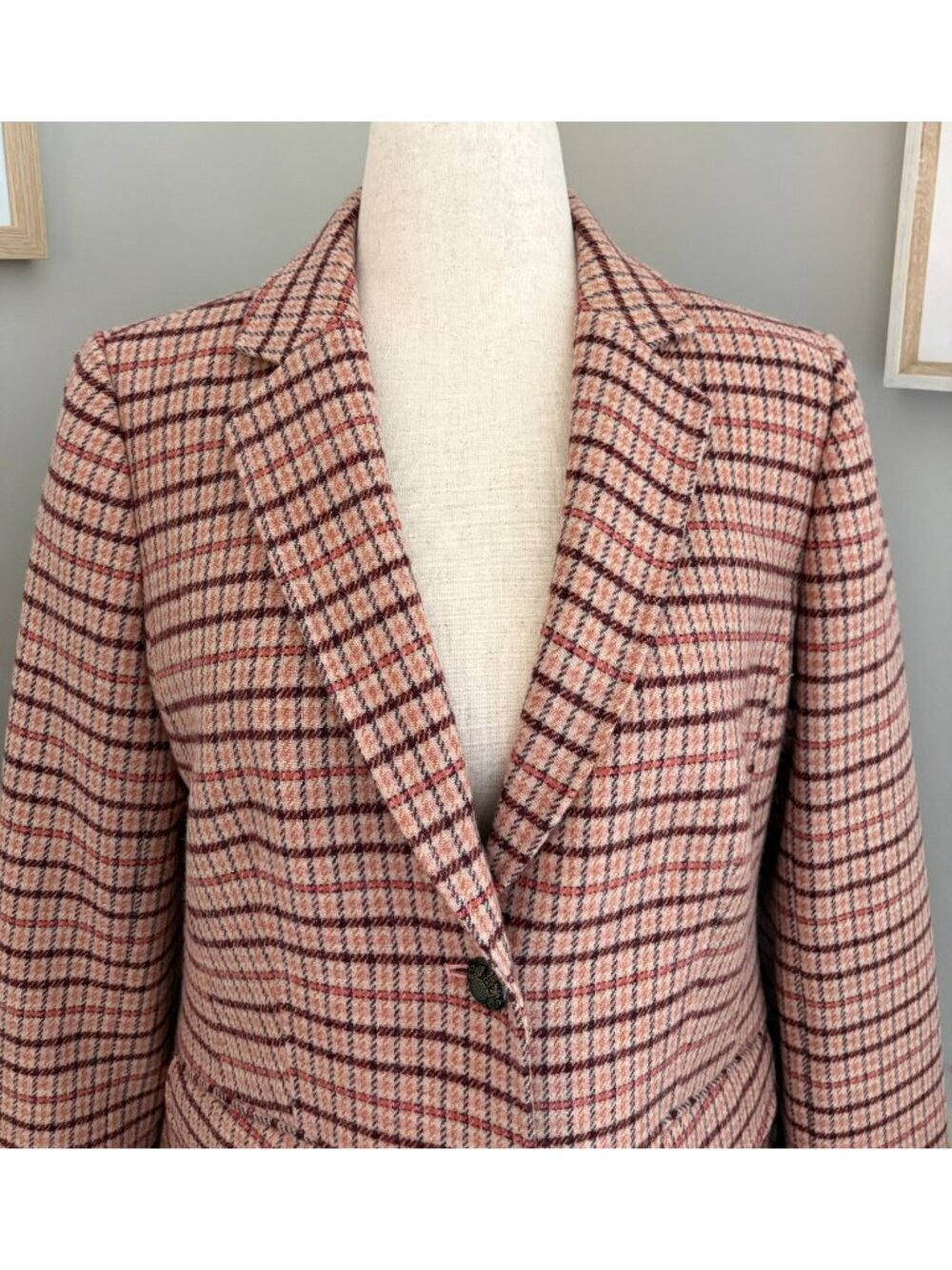 Talbots Wool Blend Plaid Blazer Size 12 Crest Button Lined Academic Equestrian - Picture 3 of 15